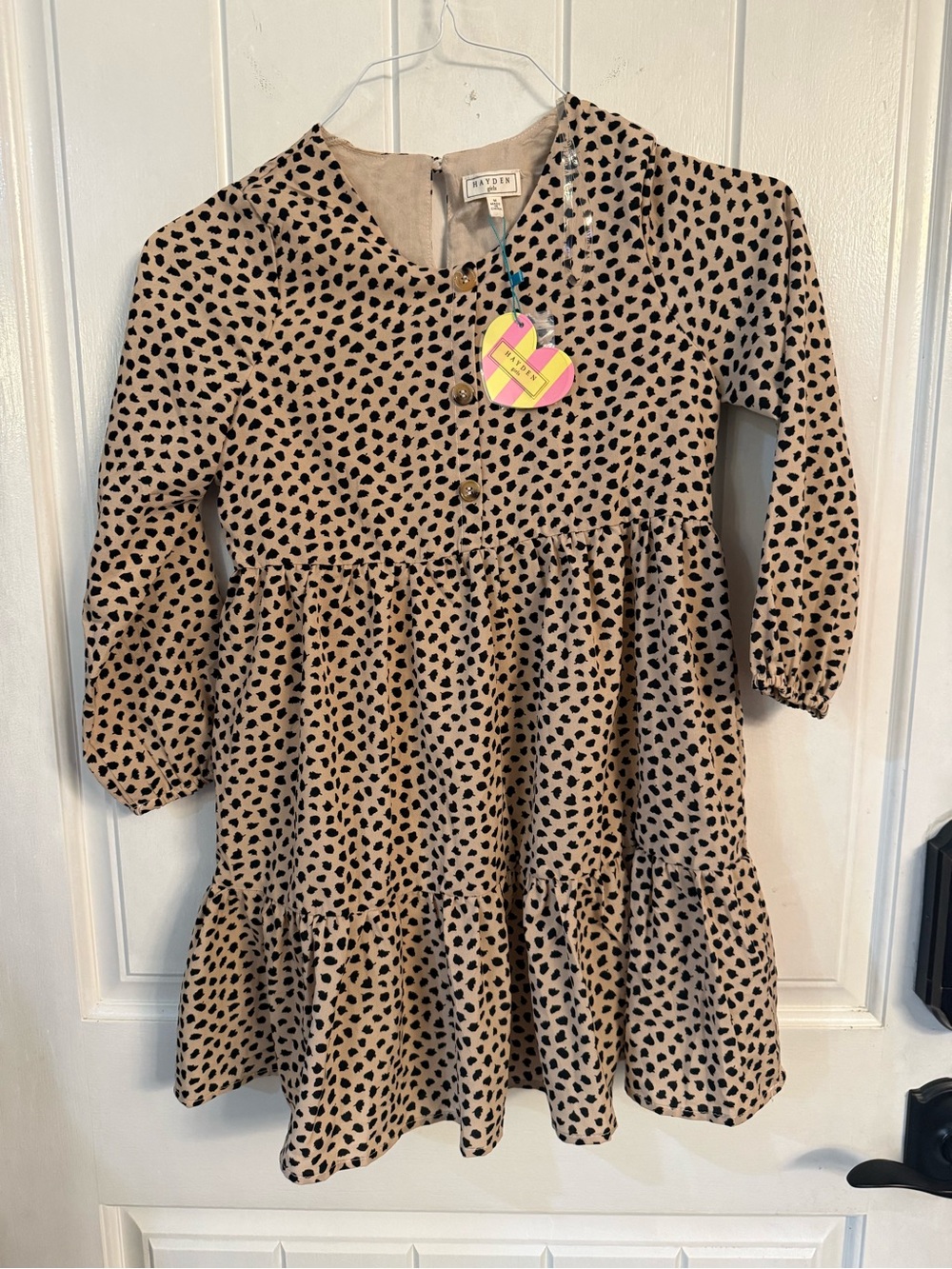 Hayden girls  Long Sleeve Tan Leopard Print Girls' Dress